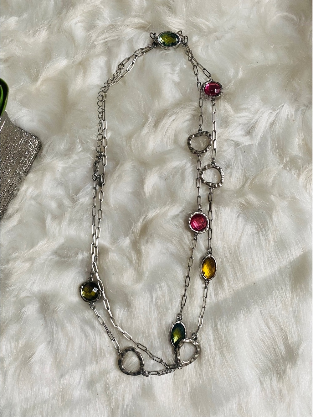 Lia Sophia, Multi-Color Stone Silver Tone Long Necklace